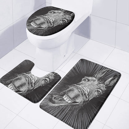 Black And White Crazy Donkey Print 3 Piece Bath Mat Set
