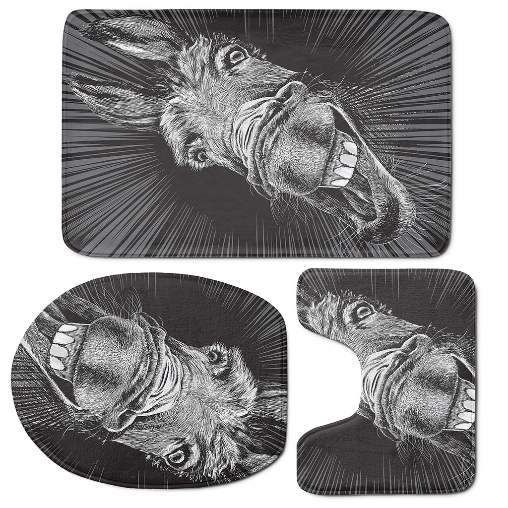 Black And White Crazy Donkey Print 3 Piece Bath Mat Set