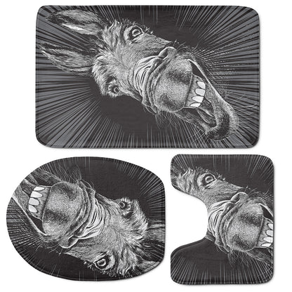 Black And White Crazy Donkey Print 3 Piece Bath Mat Set