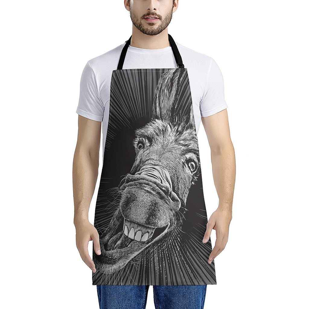 Black And White Crazy Donkey Print Apron