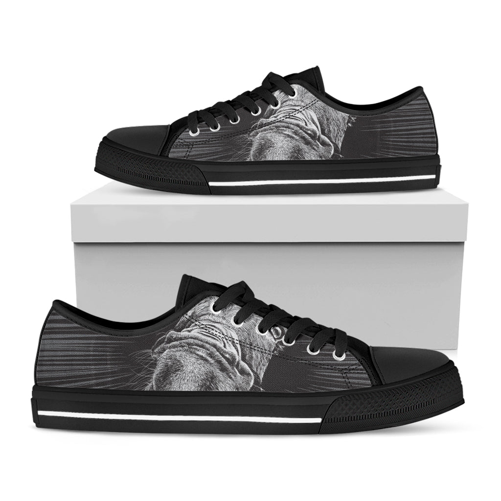 Black And White Crazy Donkey Print Black Low Top Shoes