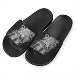 Black And White Crazy Donkey Print Black Slide Sandals