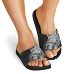 Black And White Crazy Donkey Print Black Slide Sandals