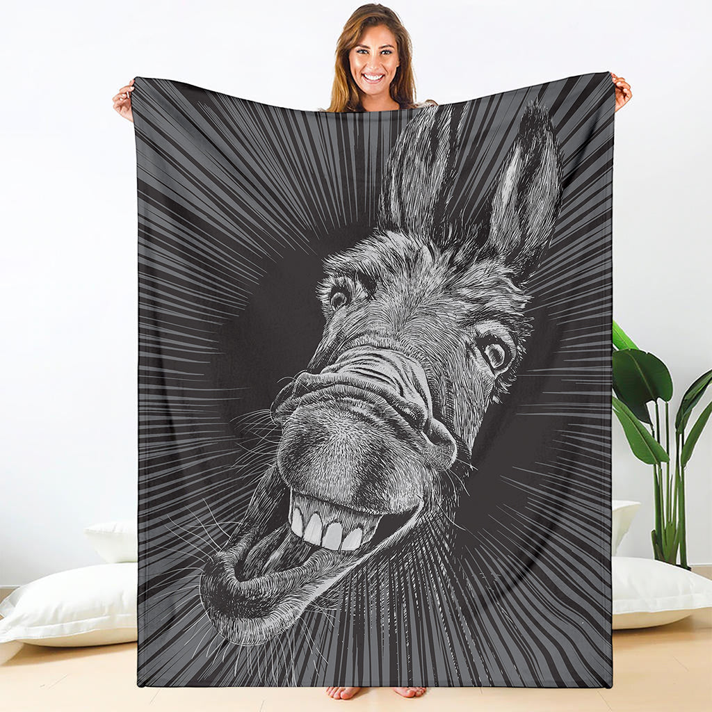 Black And White Crazy Donkey Print Blanket
