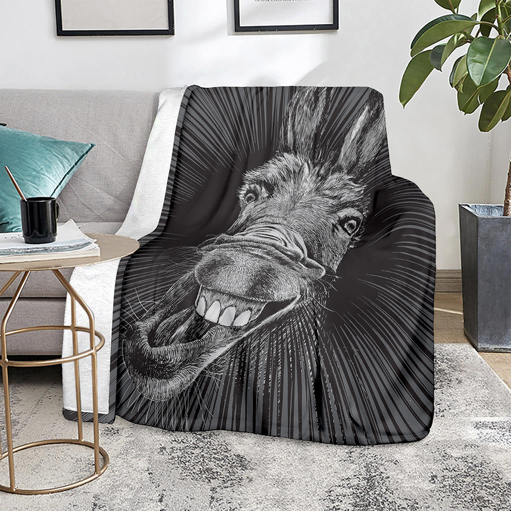 Black And White Crazy Donkey Print Blanket
