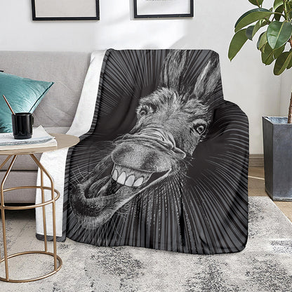 Black And White Crazy Donkey Print Blanket