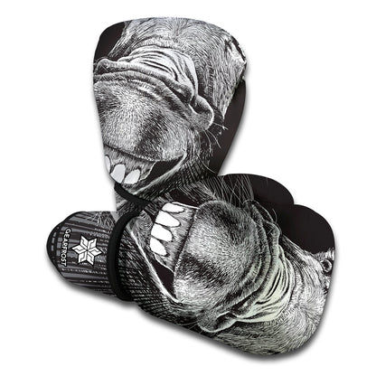 Black And White Crazy Donkey Print Boxing Gloves