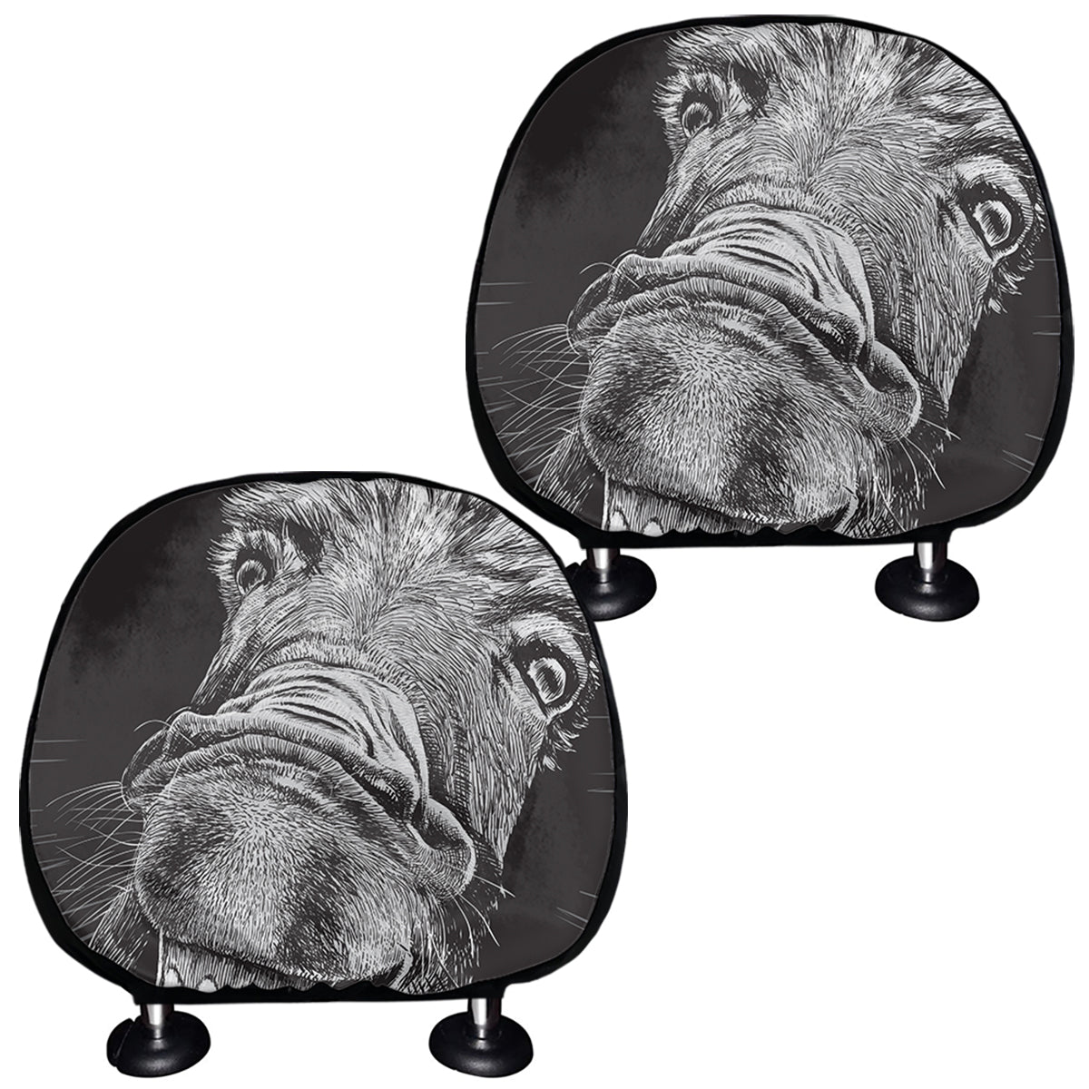 Black And White Crazy Donkey Print Car Headrest Covers