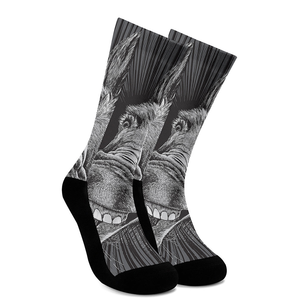 Black And White Crazy Donkey Print Crew Socks