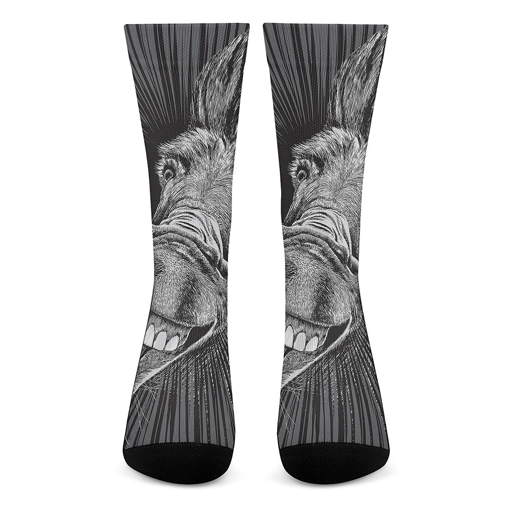 Black And White Crazy Donkey Print Crew Socks