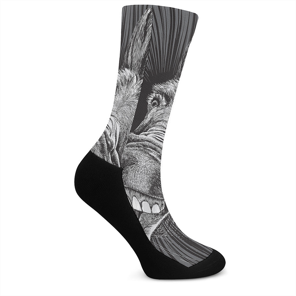 Black And White Crazy Donkey Print Crew Socks