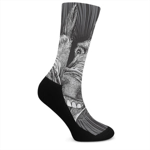 Black And White Crazy Donkey Print Crew Socks