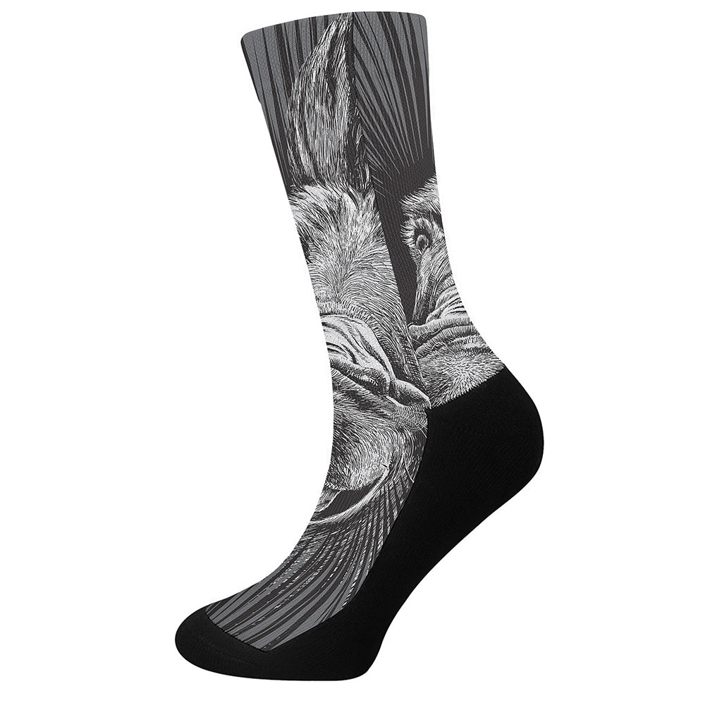 Black And White Crazy Donkey Print Crew Socks