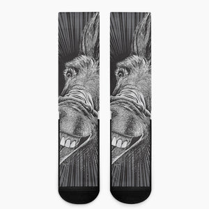 Black And White Crazy Donkey Print Crew Socks