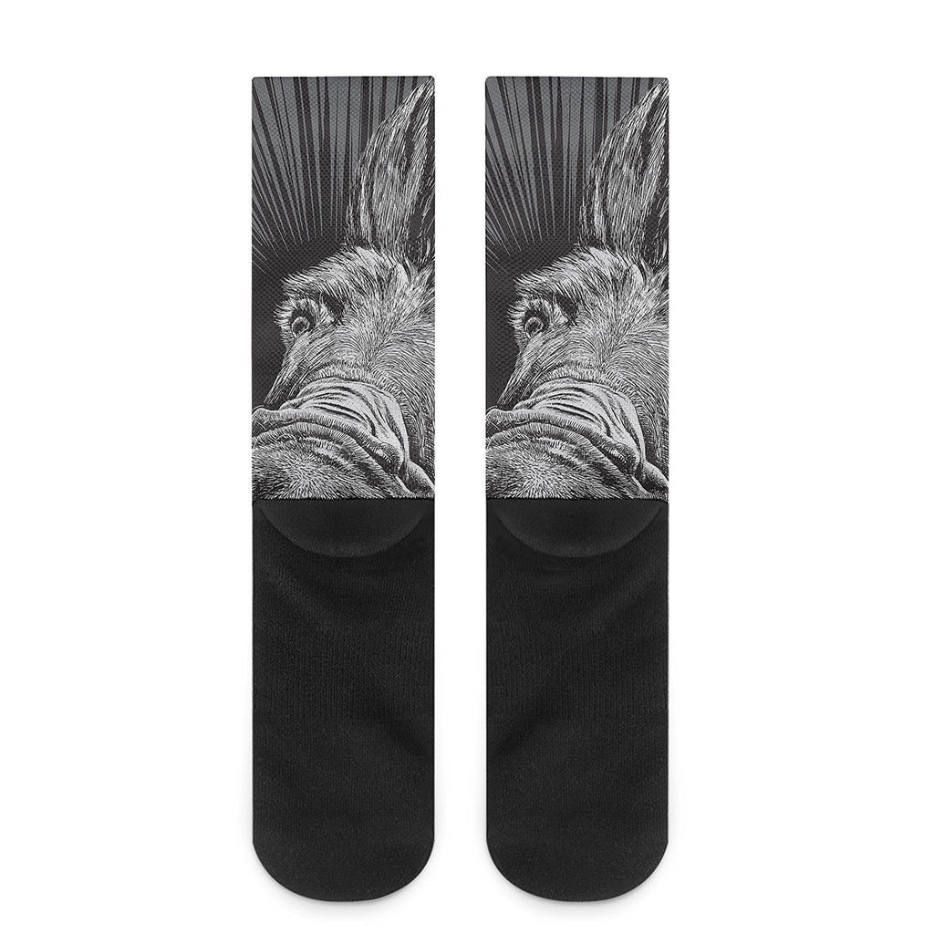 Black And White Crazy Donkey Print Crew Socks