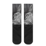 Black And White Crazy Donkey Print Crew Socks