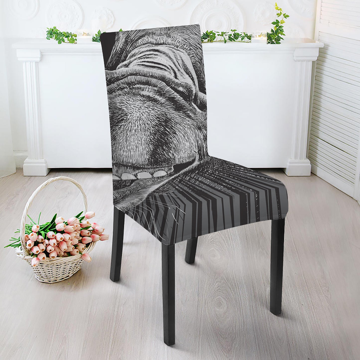 Black And White Crazy Donkey Print Dining Chair Slipcover