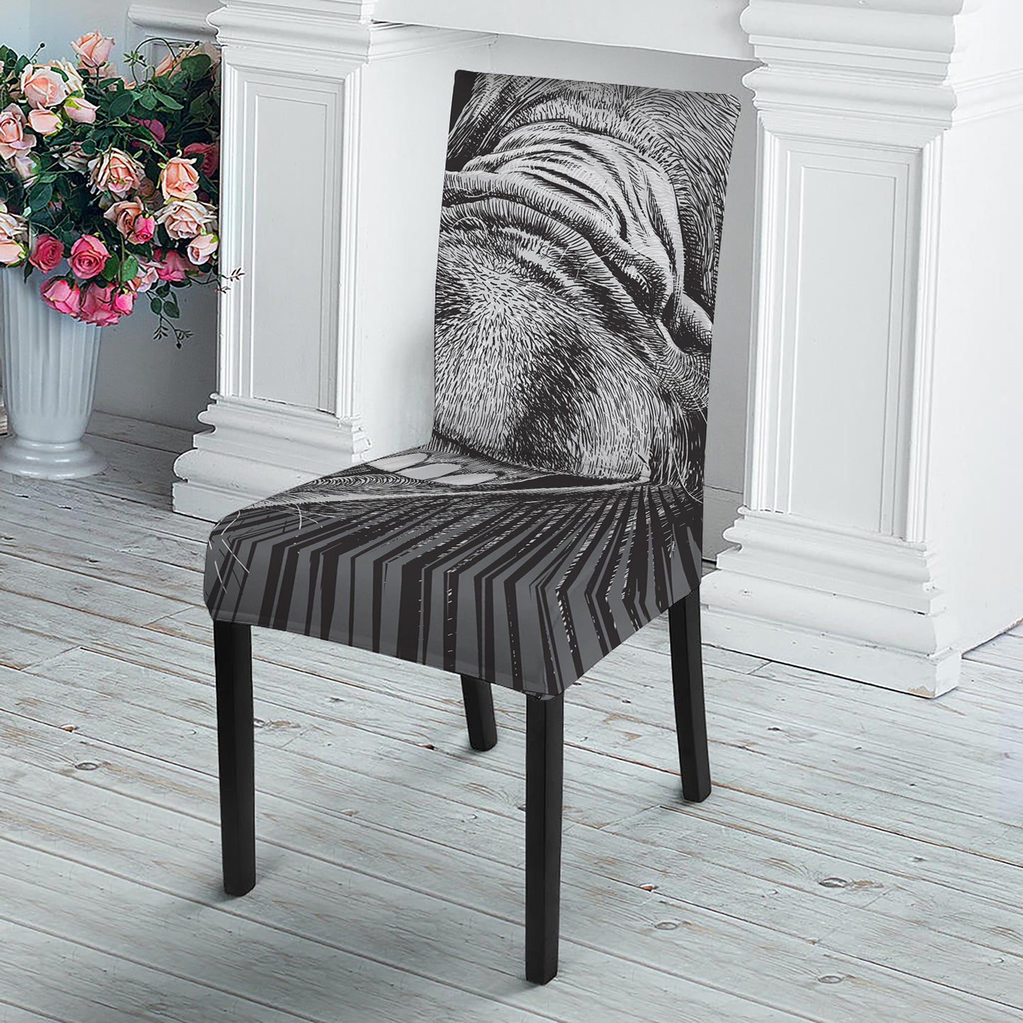 Black And White Crazy Donkey Print Dining Chair Slipcover
