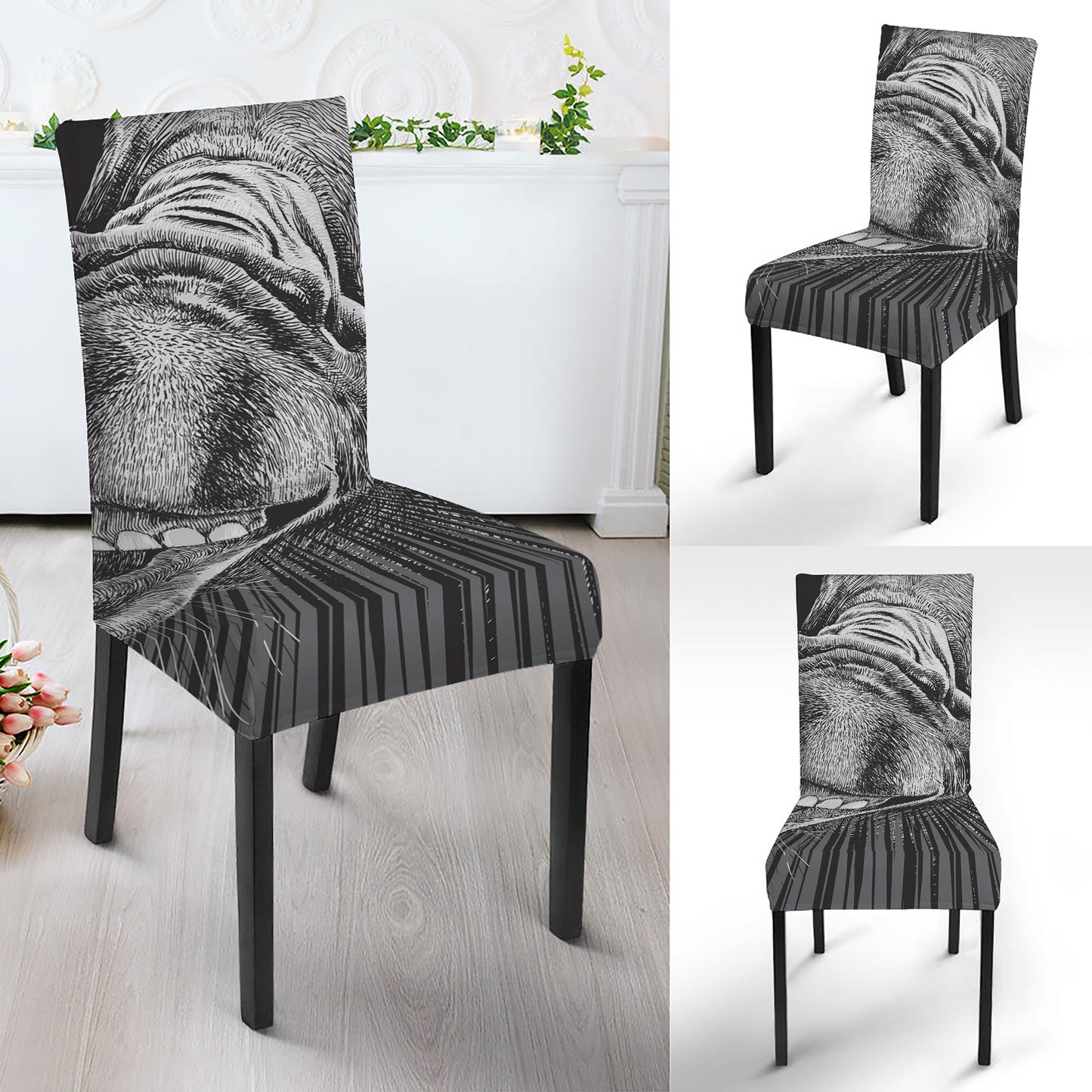 Black And White Crazy Donkey Print Dining Chair Slipcover