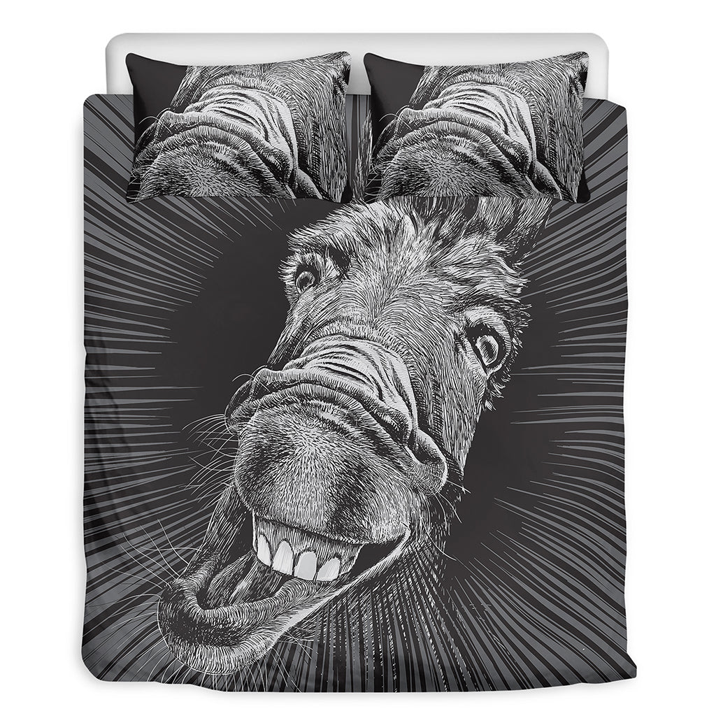 Black And White Crazy Donkey Print Duvet Cover Bedding Set