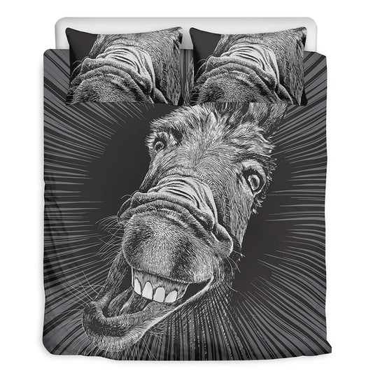 Black And White Crazy Donkey Print Duvet Cover Bedding Set