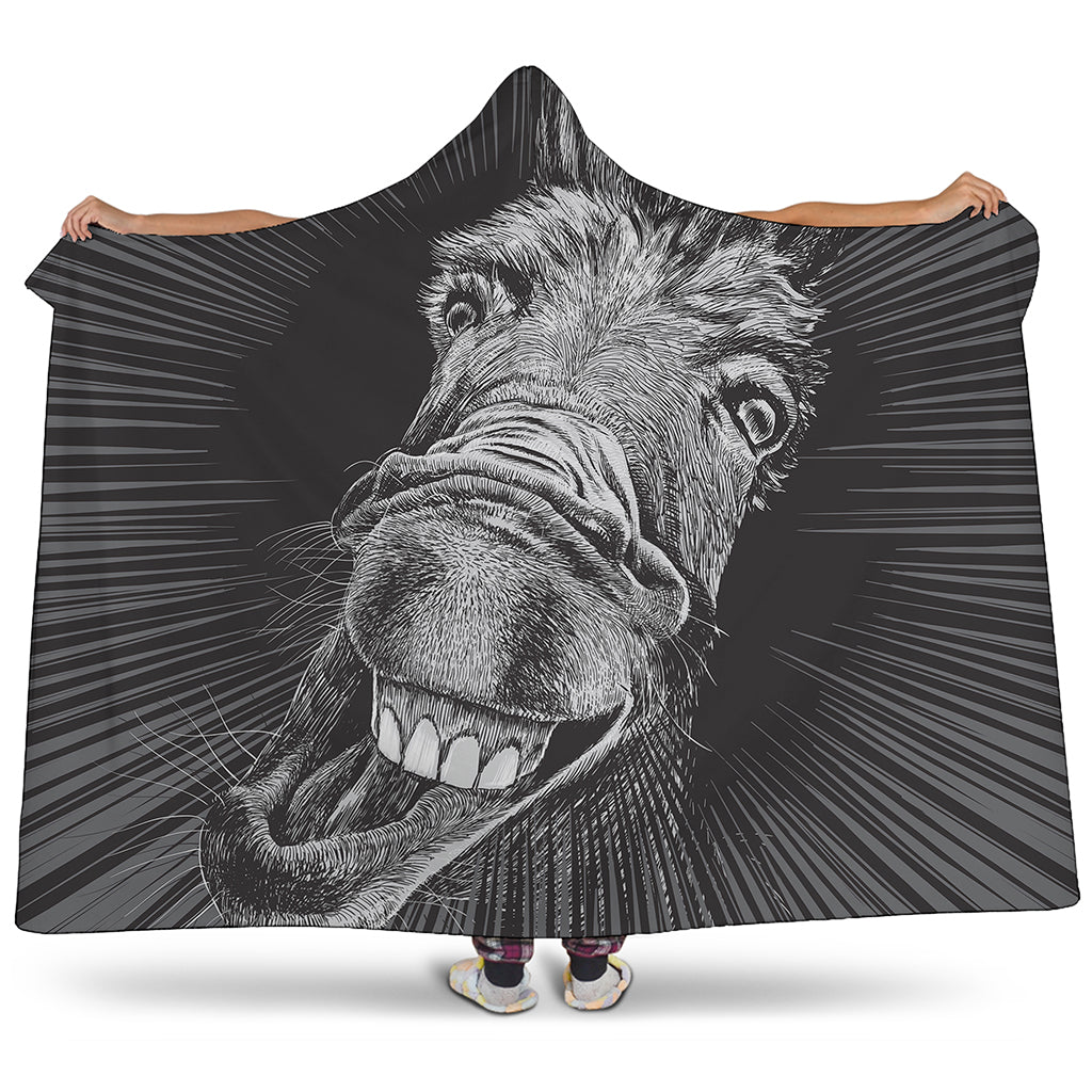 Black And White Crazy Donkey Print Hooded Blanket