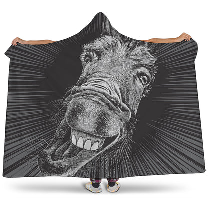 Black And White Crazy Donkey Print Hooded Blanket
