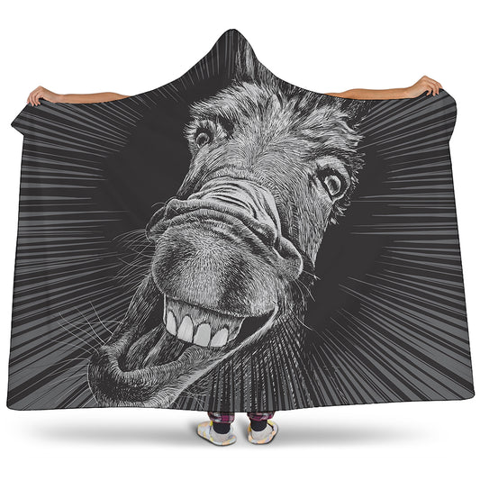 Black And White Crazy Donkey Print Hooded Blanket