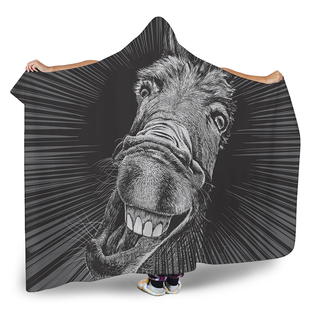 Black And White Crazy Donkey Print Hooded Blanket
