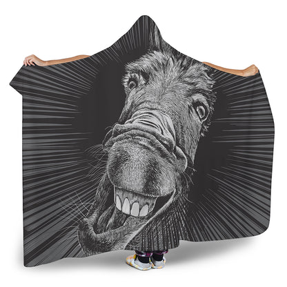 Black And White Crazy Donkey Print Hooded Blanket
