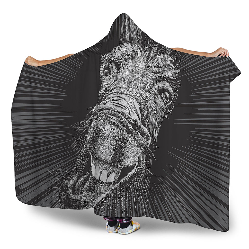 Black And White Crazy Donkey Print Hooded Blanket