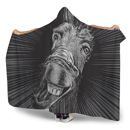 Black And White Crazy Donkey Print Hooded Blanket