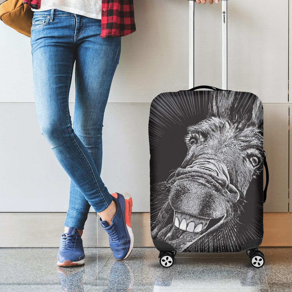 Black And White Crazy Donkey Print Luggage Cover