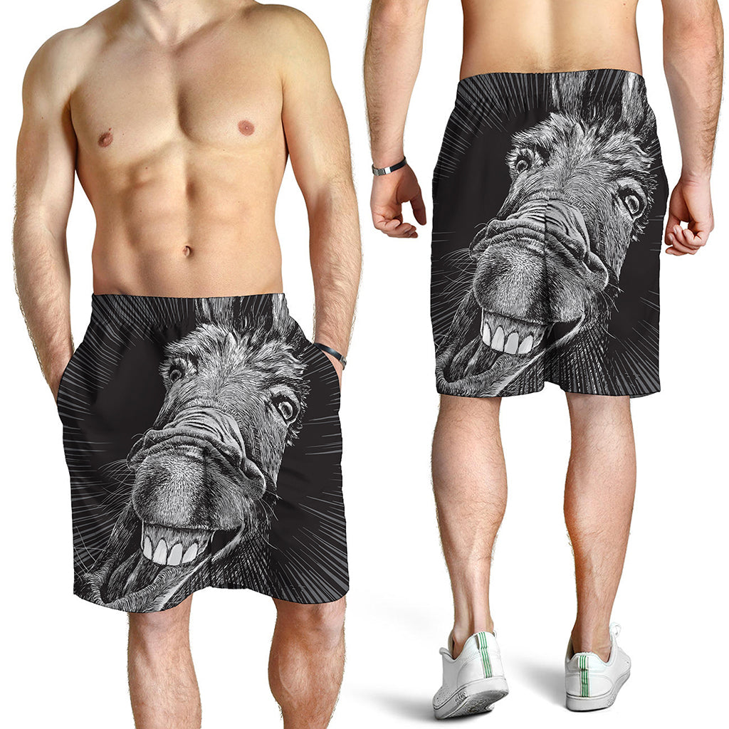 Black And White Crazy Donkey Print Men's Shorts
