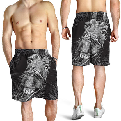 Black And White Crazy Donkey Print Men's Shorts