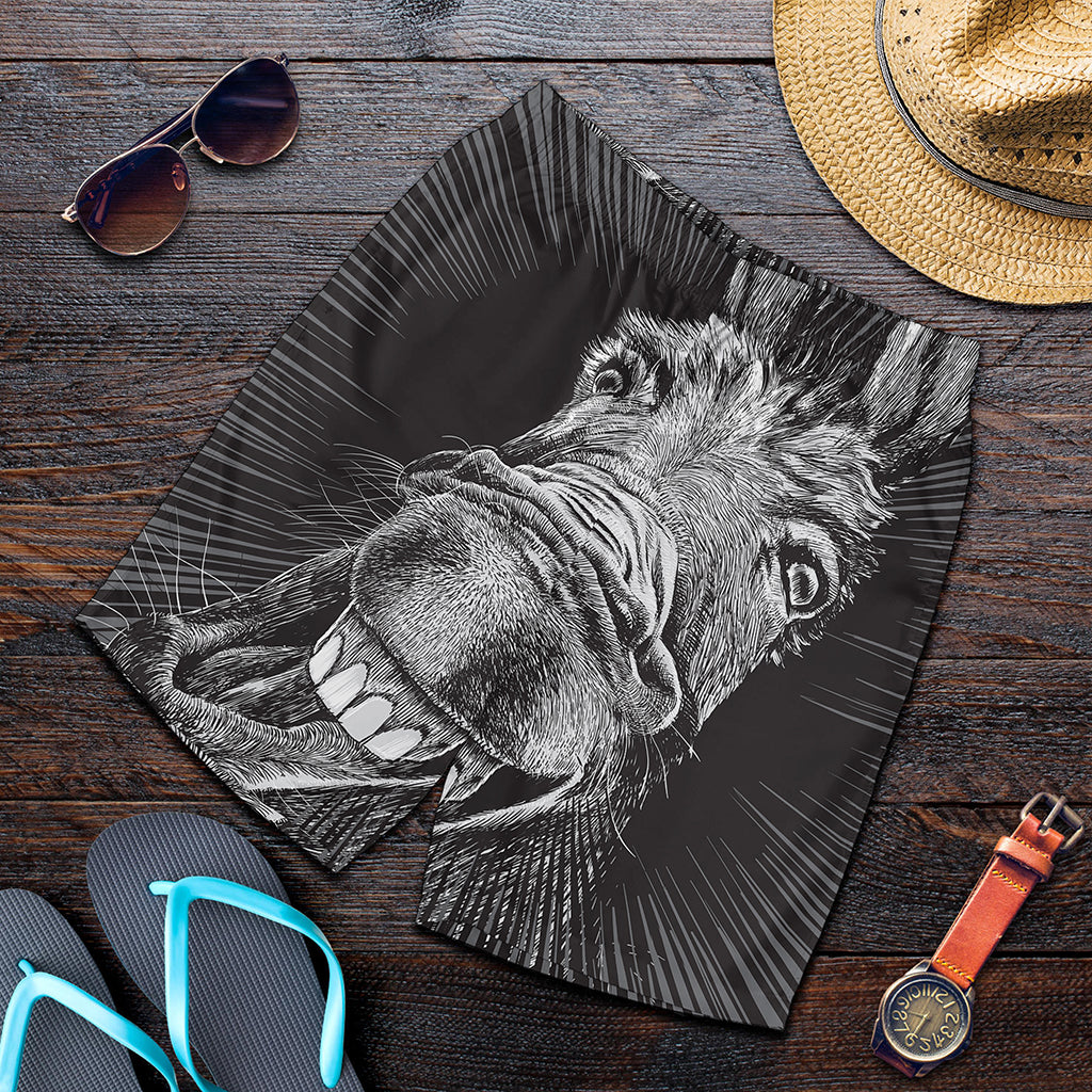 Black And White Crazy Donkey Print Men's Shorts