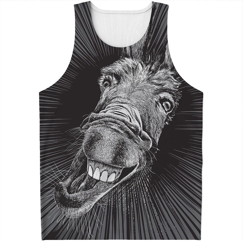 Black And White Crazy Donkey Print Men's Tank Top