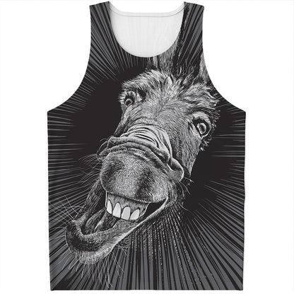 Black And White Crazy Donkey Print Men's Tank Top