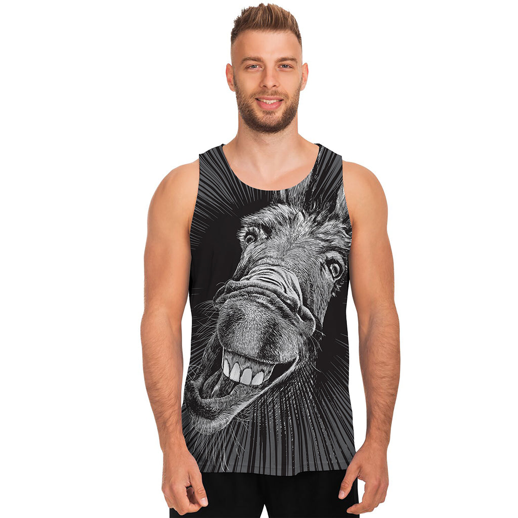 Black And White Crazy Donkey Print Men's Tank Top