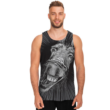 Black And White Crazy Donkey Print Men's Tank Top