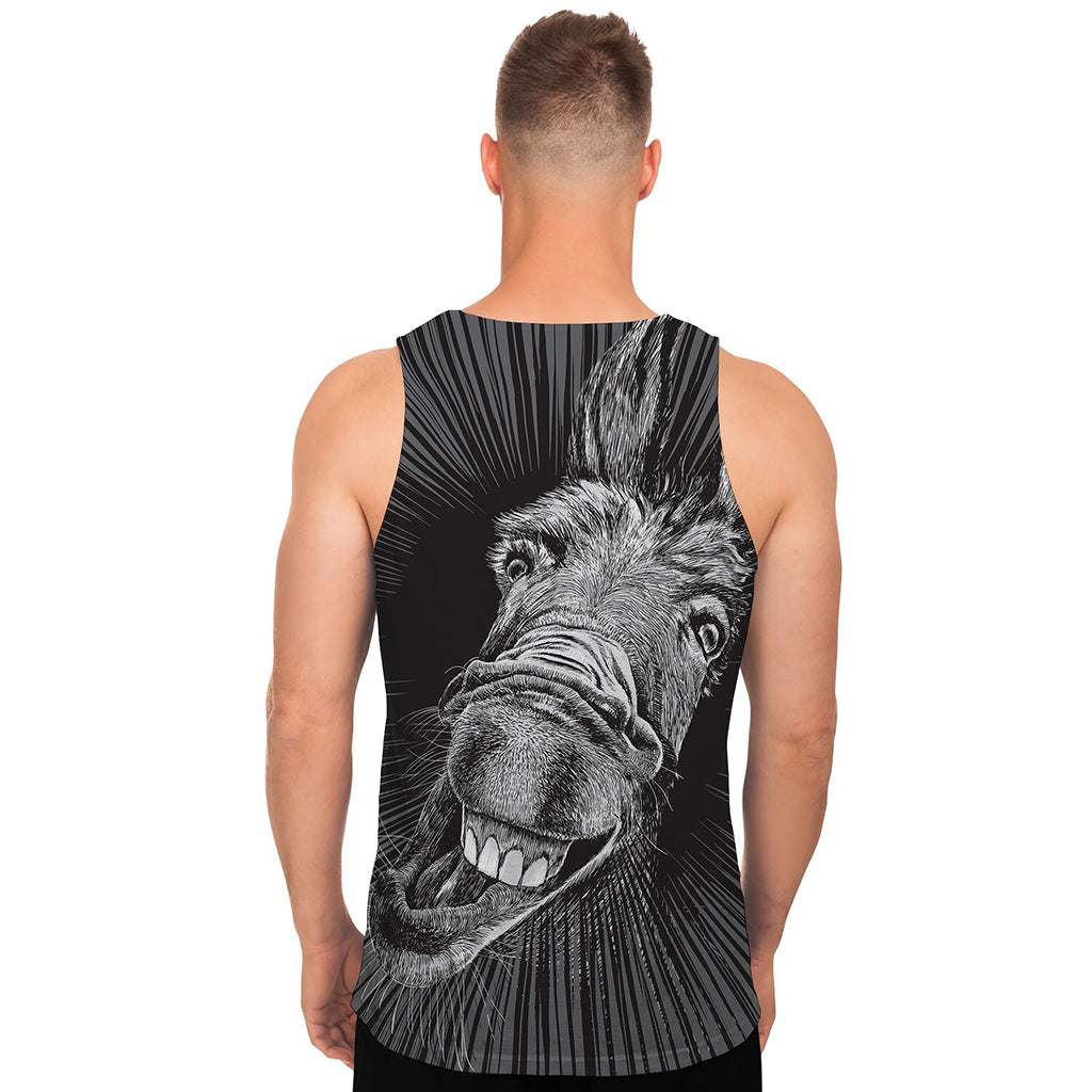 Black And White Crazy Donkey Print Men's Tank Top