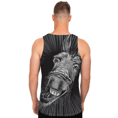 Black And White Crazy Donkey Print Men's Tank Top