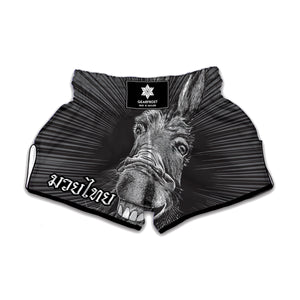 Black And White Crazy Donkey Print Muay Thai Boxing Shorts