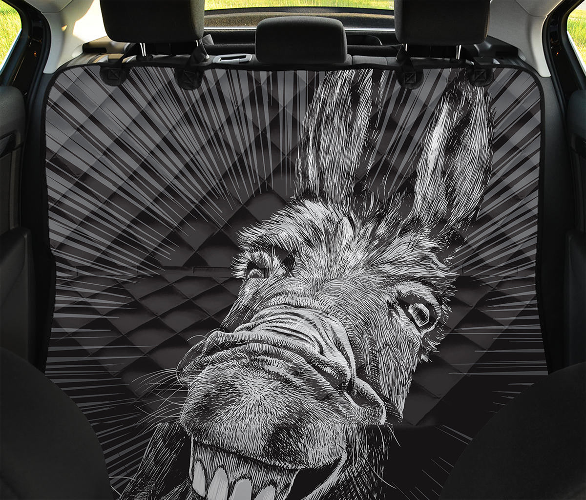 Black And White Crazy Donkey Print Pet Car Back Seat Cover