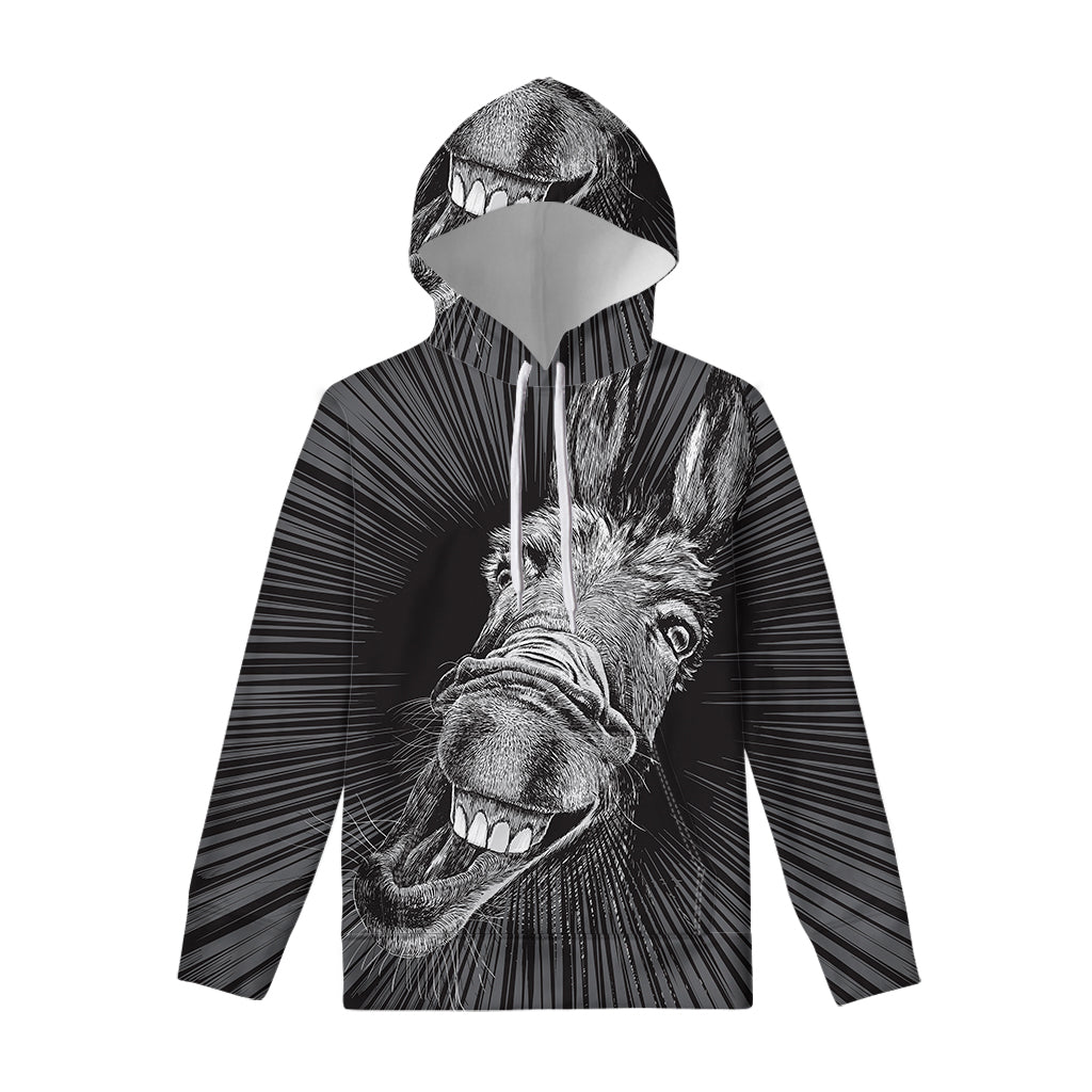 Black And White Crazy Donkey Print Pullover Hoodie