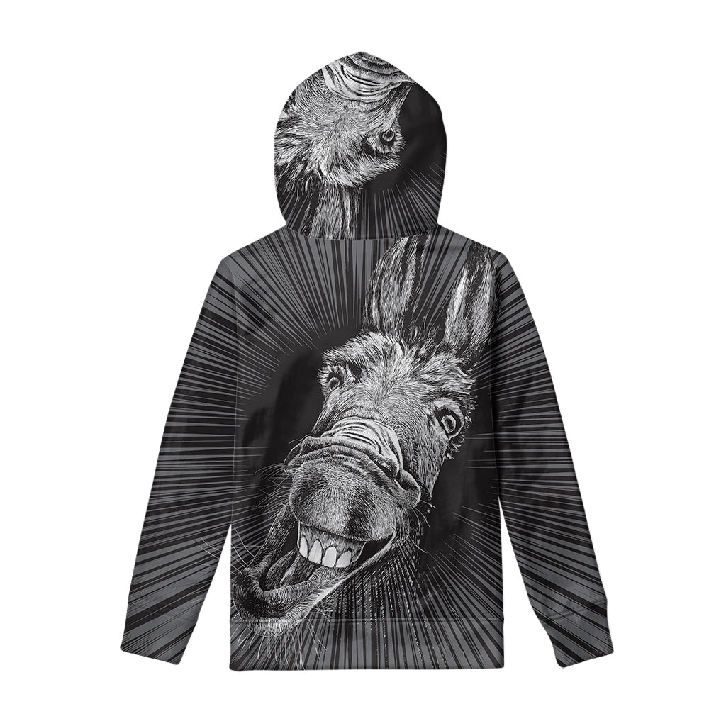 Black And White Crazy Donkey Print Pullover Hoodie