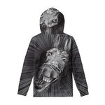 Black And White Crazy Donkey Print Pullover Hoodie