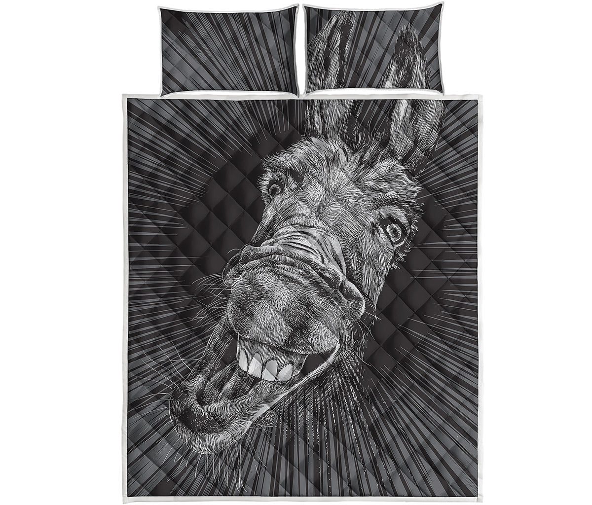 Black And White Crazy Donkey Print Quilt Bed Set