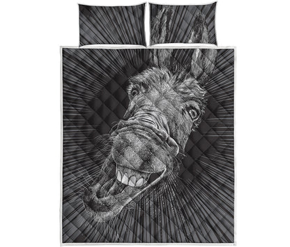 Black And White Crazy Donkey Print Quilt Bed Set