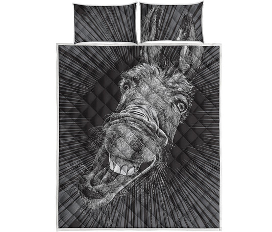 Black And White Crazy Donkey Print Quilt Bed Set